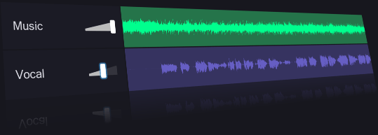 Audio splitter interface showing music and vocal waveforms